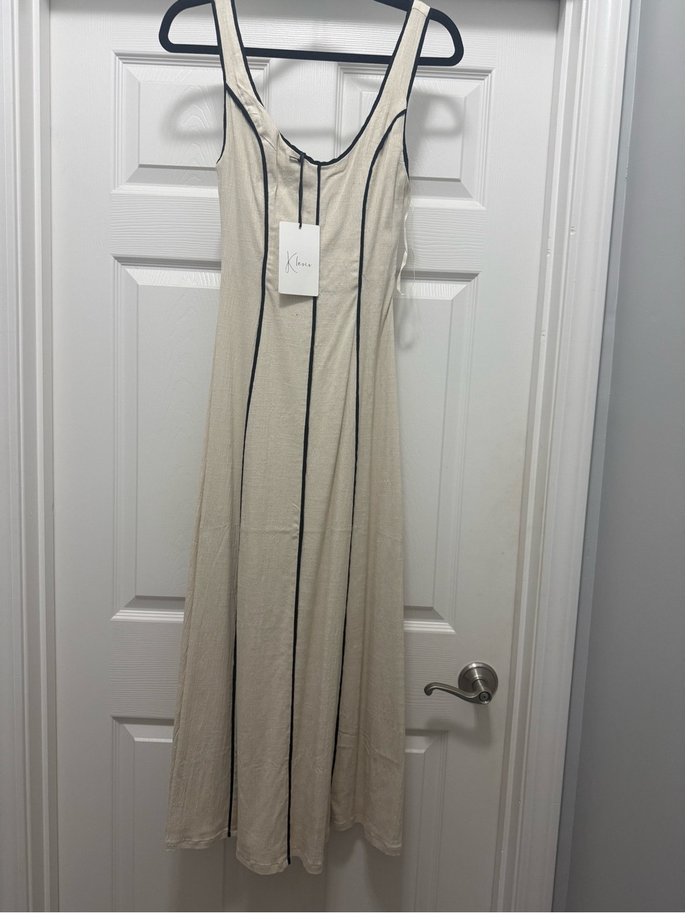 Klesis Cream Maxi Dress with Black Contrast Piping